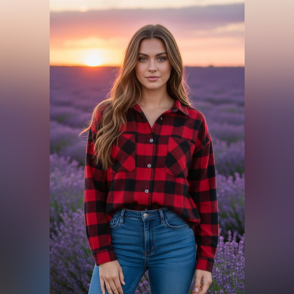 0156 White Birch Red and Black Plaid Button Down Shirt